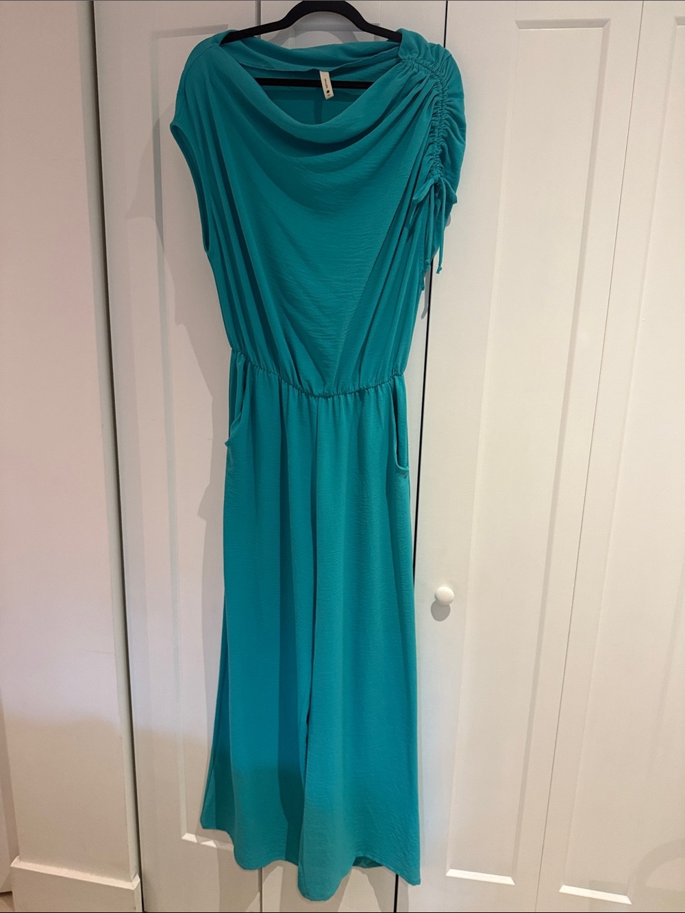 Tyche Teal Draped Neck Maxi Dress